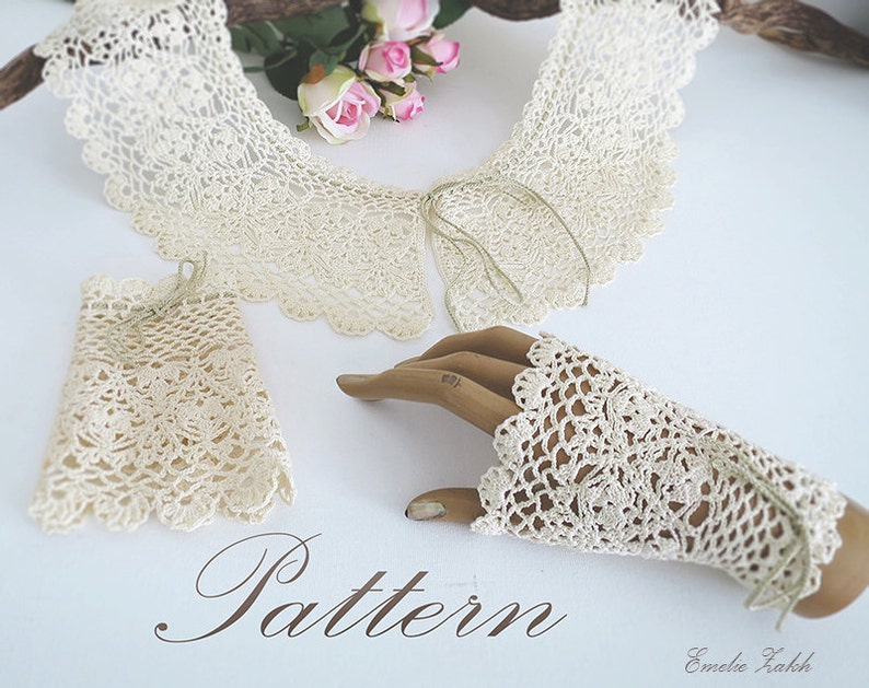 Pattern crochet  lace collar  bracelet cuff  Tutorial PDF image 1