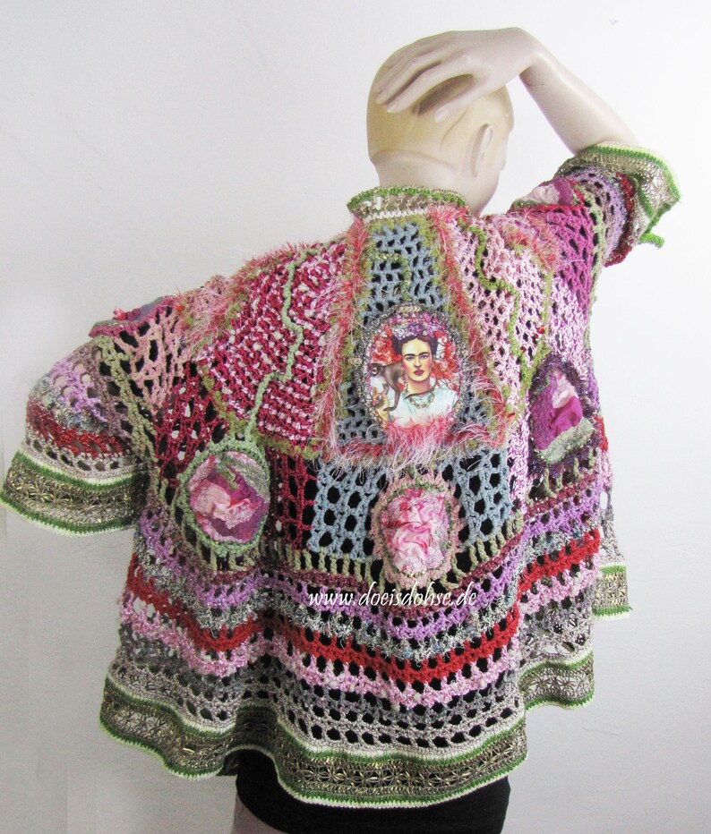 Crochet Hippie Jacket Frida Style 70s style old lace and image 1