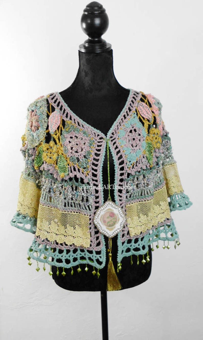 Crochet Hippie Jacket 70s styleold lace and effektive image 2