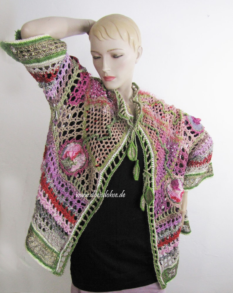 Crochet Hippie Jacket Frida Style 70s style old lace and image 2