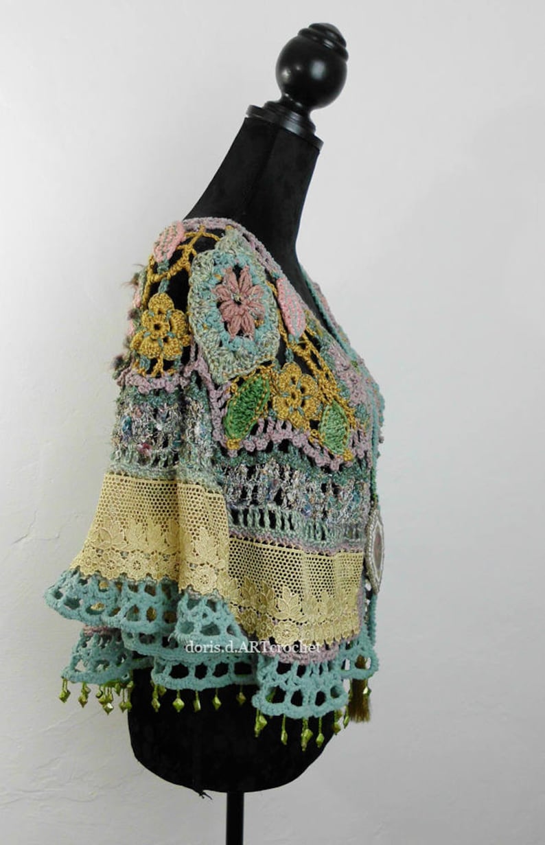 Crochet Hippie Jacket 70s styleold lace and effektive image 5