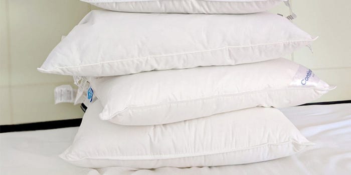 A pile of down pillows.