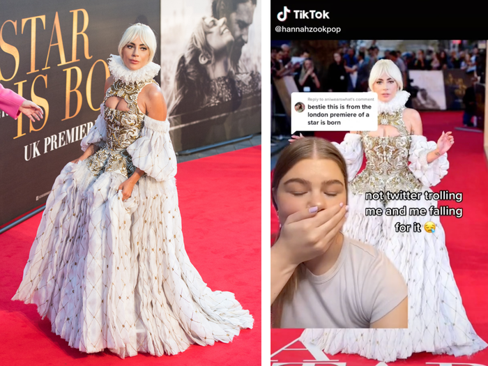 A picture of Lady Gaga from 2018 and a TikTok showing the picture