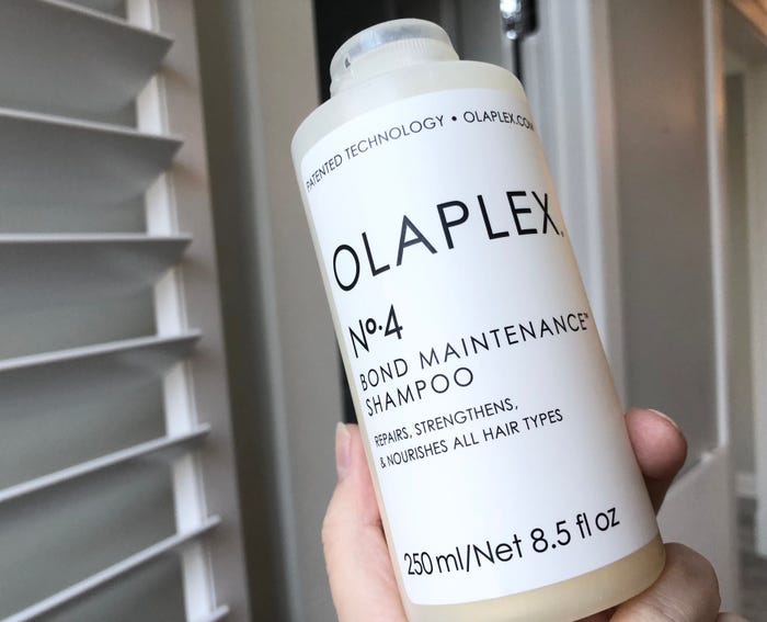 An Olaplex shampoo bottle.