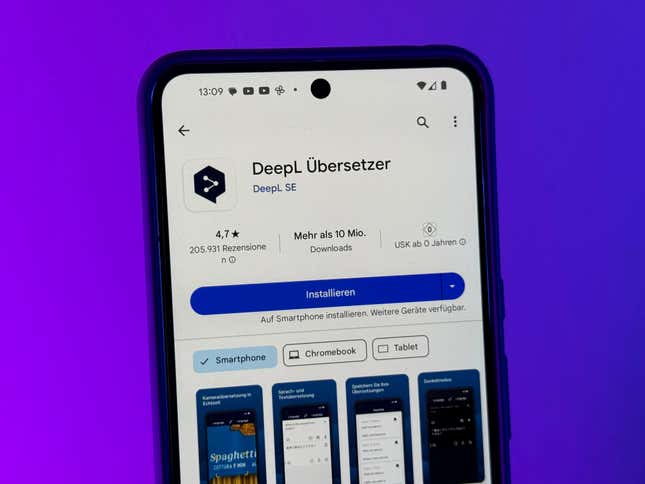 Die DeepL Translator -App im Play Store ist auf einem Google Pixel 8 Pro zu sehen