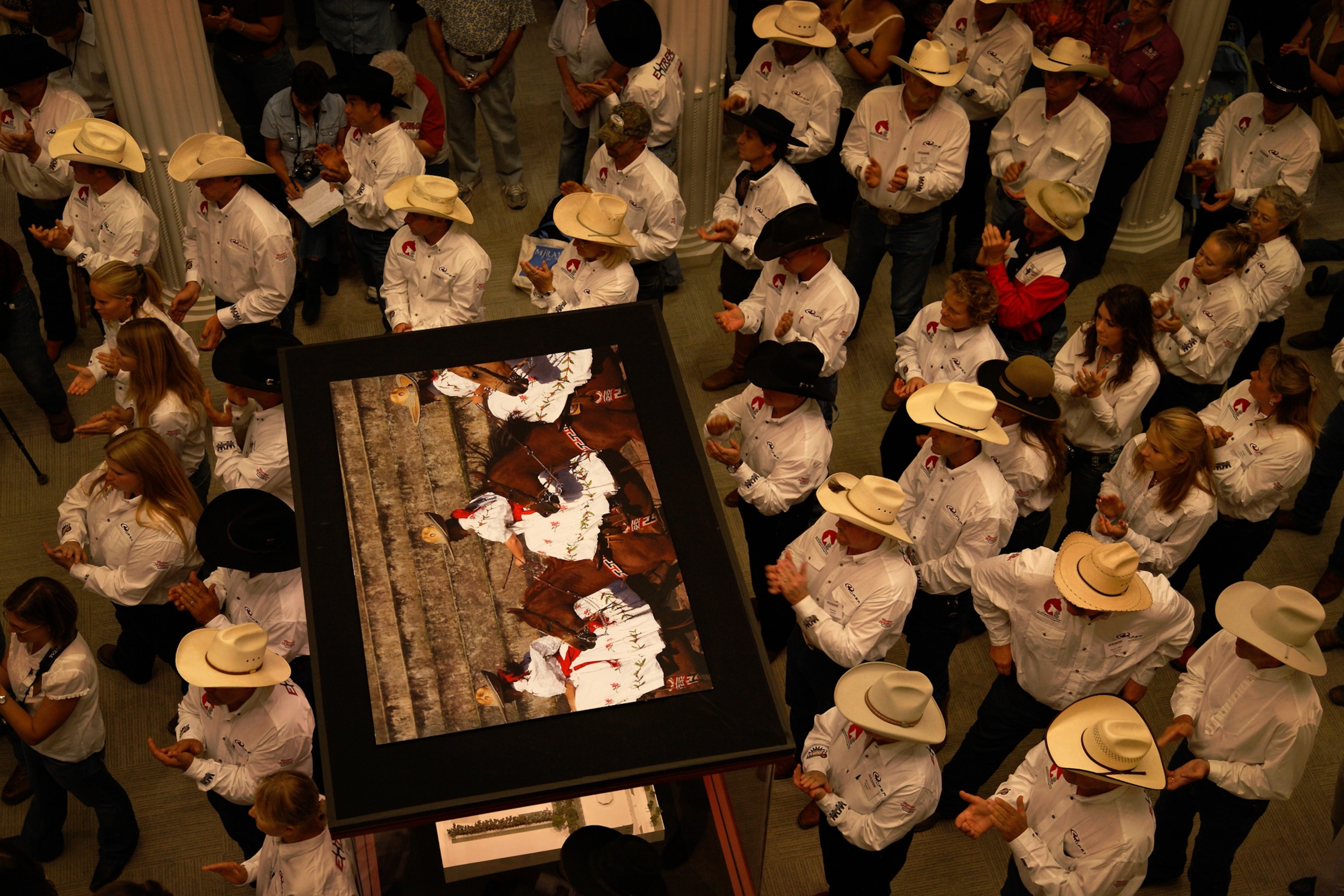 Spectators at the National Cowgirl Hall of Fame, seen from above.