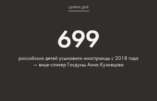 По данным Кузнецовой, в 2018–2019 годах иностранцы усыновили 529 детей, в 2020–2022 годах — 164 ребенка, в 2023-м — шесть детей, в 2024 году «этот процесс остановлен полностью». - 960567552800