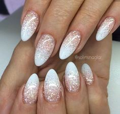 Glitter French mani Bridal Nails, Gold Nail, Gold Nails, Light Pink Nail Designs, Light Pink Nails, White Acrylic Nails, Nail Art Ombre