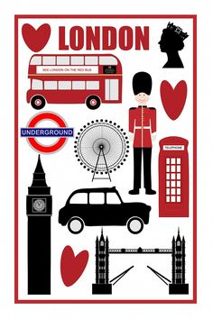 the london poster is designed in black and red