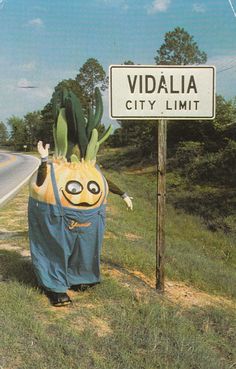 a sign that says vidalia city limit with an image of a person in a costume