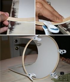 the process to make a diy wooden letter with scissors is shown in three different pictures