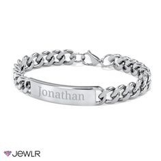 Identify yourself, remember a loved one, or display a special date with this classic engravable ID bracelet. Handcrafted in stainless steel, this 8.5" men's bracelet features a curb-link chain secured with a lobster clasp for just the right fit. Gifts For Boyfriend Birthday, Cute Date Ideas, Creative Gifts For Boyfriend, Mens Engagement, Men's Bracelet, Id Bracelets, Polished Stainless Steel, Gifts For My Boyfriend, Mens Birthday Gifts