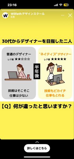 an image of a cell phone screen with japanese text on it and two images of people working