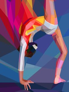 a man doing a handstand in front of an abstract background