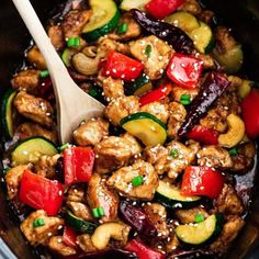 the food is being cooked in the slow cooker