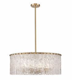 a chandelier that is hanging from a ceiling fixture with pleated glass shades