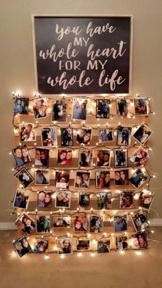 a christmas tree made out of photos with lights around it and the words you have whole heart for my whole life