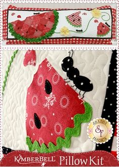 the cover of an applique book with pictures of watermelon and lady bug