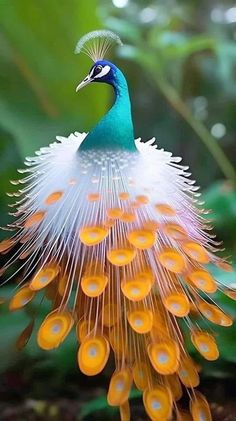 a peacock with its feathers spread out