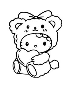 a black and white drawing of a teddy bear