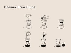 the chemex brew guide is shown in black and white