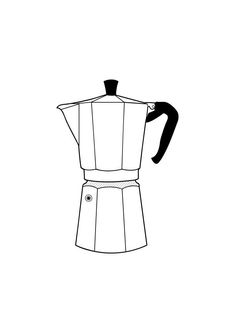 a black and white drawing of a coffee pot