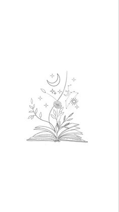 an open book with a dandelion and stars flying out of it on top