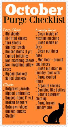 an orange and black poster with the words october pure checklist written in white on it