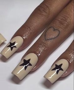 Nail Designs, Nail Ideas, Star Nails, Star Nail Art, Dope Nails, Black Nail Tips, Nails Inspiration, Swag Nails, Nail Inspo