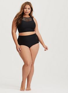 Plus Size Swimwear, Plus Size Swim, Swim Sets, Figure Poses, Reference Poses, Deep Black, Matching Top, Swim Bottoms, Black Mesh