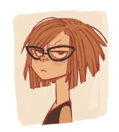 a drawing of a woman with glasses on her face and hair in the background is an orange hue