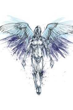 an artistic drawing of a man with wings