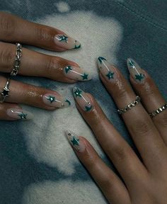 Nail Designs, Nail Ideas, Cute Nails, Trendy Nails, Grunge Nails, Star Nails, Nails Inspiration, Star Nail Designs, Bling