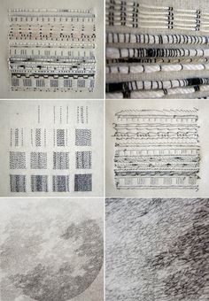 four different types of papers with black and white ink on them, all lined up in rows