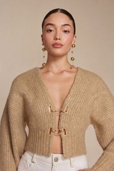 Brushed Brass Hardware, Ombré Hair, Cardigan Outfits, Cult Gaia, Puffed Sleeves, Brushed Brass, Looks Style, Fashion Mode, Brass Hardware