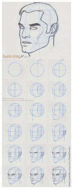 an image of how to draw a man's head with different angles and lines