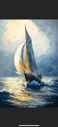 a painting of a sailboat in the ocean