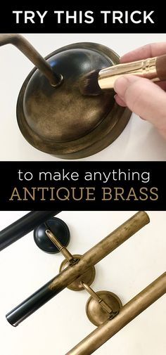 an antique brass door handle with the words try this trick to make anything antique brass