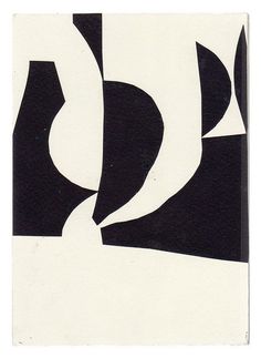 an abstract black and white painting with shapes