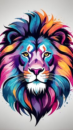 a colorful lion's head on a white background