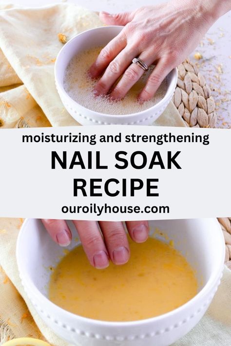Super easy to make and even better when used weeklythis all-natural nail soak works wonders to transform drybrittle nails into strongerhealthynatural nailsThe full recipeinstructions are below. Diy, Nail Care Tips, Diy Healthy Nails, Nail Soak, Brittle Nails, Fingernail Health, Chemical Free Beauty Products, How To Grow Nails, Diy Beauty Recipes