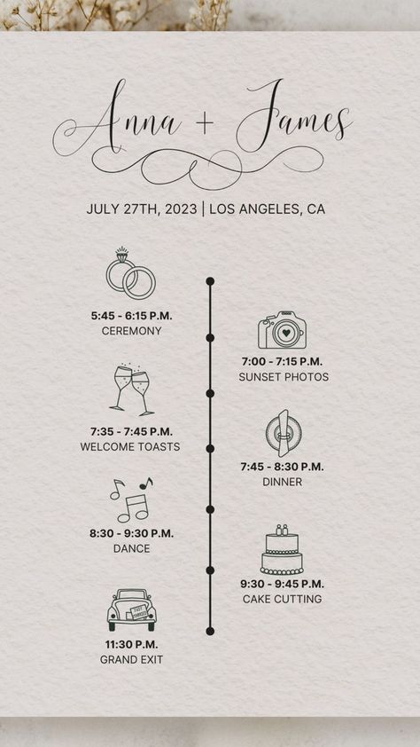 Editable Wedding Day Timeline Wedding Reception Schedule Info - Etsy Canada Wedding Invitations With Timeline, Invitation Timeline Wedding, Wedding Invitations With Schedule, Evening Wedding Timeline No Dinner, 3 Day Wedding Itinerary, Wedding Iterinary, Wedding Invite Itinerary, Wedding Reception Itinerary Timeline, Wedding Day Timeline Card