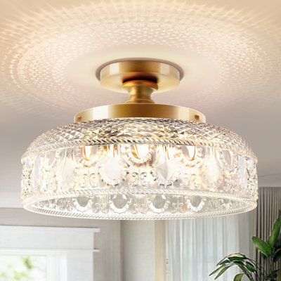 Premium Metal: Our ceiling lights boast brushed gold scratch-resistant polished finish that maintains its polished appearance. The high-quality metal base ensures durability and a lasting modern appearance. | House of Hampton Jamiylah Glass Semi Flush Mount yellow 4.3 x 12.0 x 12.0 in | C100837080_1862101348 | Wayfair Canada Pretty Flush Mount Ceiling Lights, Vintage Flush Mount Ceiling Lights, Flush Mount Ceiling Lights Dining Room, Rustic Entryway Light Fixture, Entry Semi Flush Mount Light, Lighting For Bedroom Ceiling, Cottage Core Ceiling Light, Traditional Flush Mount Ceiling Lights, Semi Flush Ceiling Lights Living Room