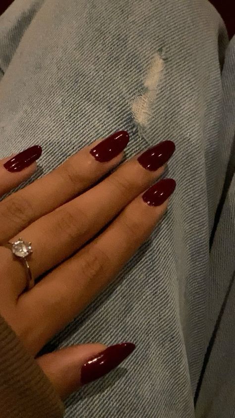 Nails To Go With Dark Red Dress, Plain Dark Red Nails, Black And Red Nail Polish, November Red Nails, Cherry Red Acrylics, Darkest Red Nails, Wine Red Accessories, Dark Red Nails Brown Skin, Dark Red Cherry Nails