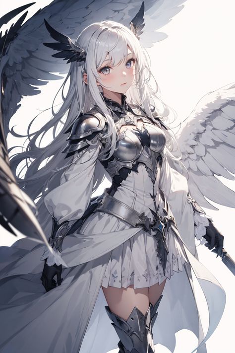 AI generated Anime Fallen Angel Female, Angel Anime Female, Anime With Wings, Angel Anime Character, Anime Female Angel, Female Angel Oc, Angel Fashion Aesthetic, Angel Oc Female, Female Angel Warrior