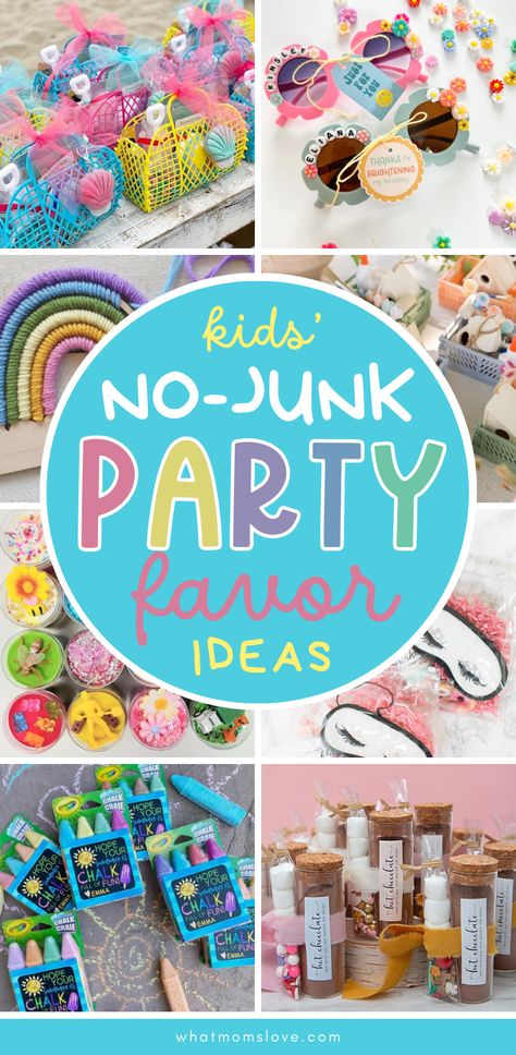 No junk party favors for kids. Unique and useful things to put in goody bags for your kid's birthday party. Parents and kids will love these creative birthday party favors including cheap DIY kits, fun food, toys and keepsakes. Great ideas for all ages, from toddlers to tweens and teens. Non Candy Birthday Favors, Birthday Take Away Gifts For Kids, Party Gifts For Guests Kids, Class Birthday Party Favors, 3rd Birthday Goodie Bag Ideas, Party Give Aways Ideas Favors, Art Party Gift Bags, Ideas For Goodie Bags, Party Favors For Classroom Birthday