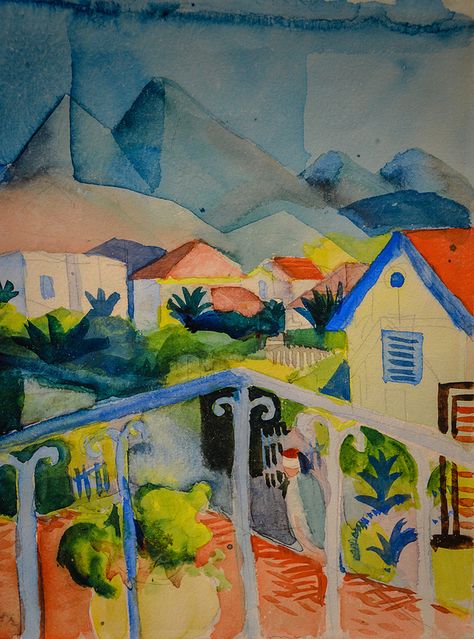 August Macke - St Germain near Tunis, 1914 at Lenbachhaus Art Gallery Munich Germany William Turner, August Macke, Franz Marc, German Expressionism, St Germain, German Art, Paul Klee, Art Print Display, Saint Germain