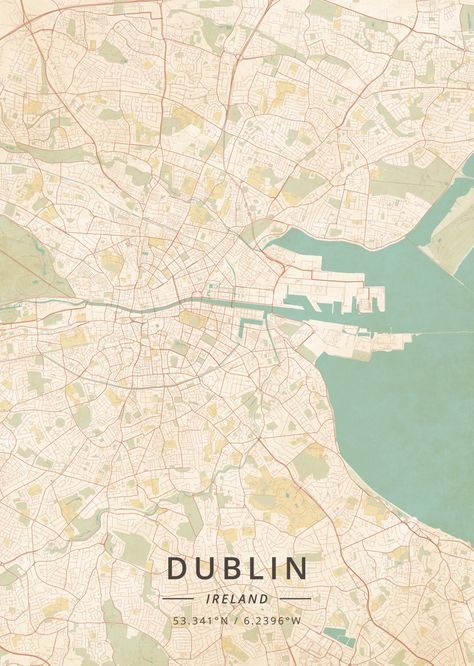 Dublin Map, City Posters, Vintage Maps Art, Ireland Map, Map Art Print, Dublin Ireland, Map Poster, Vintage Map, Map Art