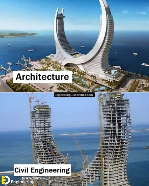 Differences Between Architect And Civil Engineer In Construction Project - Engineering Discoveries Civil Engineering Works, زها حديد, Civil Engineering Projects, Ing Civil, Detail Arsitektur, Architecture Blueprints, Civil Engineering Construction, Civil Engineering Design, Engineering Activities