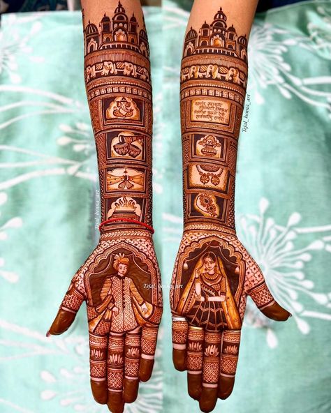 Latest mehndi design for all brides of 2023❤ Tag a bride-to-be who is looking for such bridal mehndi design full of wedding elements. Henna Artist: @tejal_henna_art #mehendi #bride #weddingphotography #bridal #weddings #bridetobe #bridalmakeup #indianwedding #henna #indianbride #mehndi #hennaart #hennadesign #hennatattoo #wishnwed #hennaartist #mehendi #shaadi #hennawedding #hennadesigns #hennalove #bridalmehndi #trending #viral #explore Mehndi Design 2023 Latest, Mehandi Designs For Reception, Mehandi For Wedding Bride, Mehendi For Bride Mehandi Designs, Half Bridal Mehndi, Mehandi For Brides, Bridal Mehndi Designs Elements, Bridal Mehndi 2023, Trendy Bridal Mehndi Designs